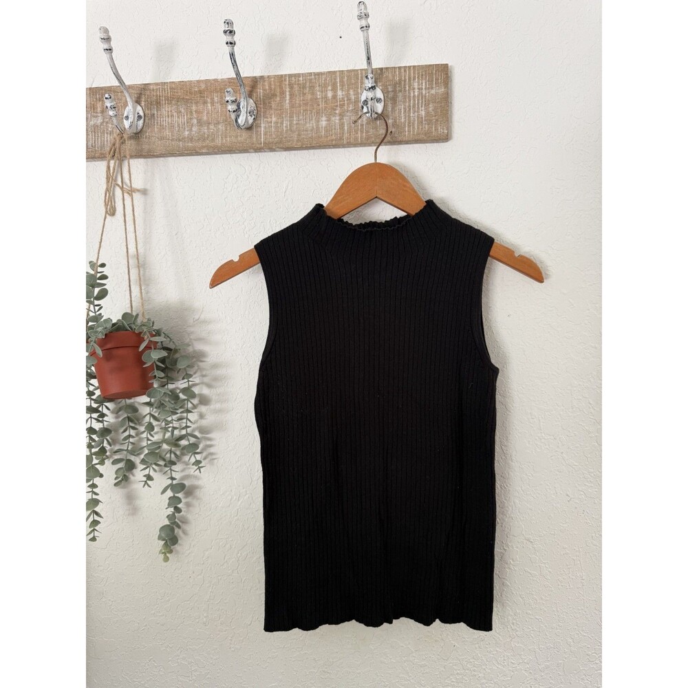 Ann Taylor Black Sleeveless Mock Neck Top XS Stretch Workwear Minimalist